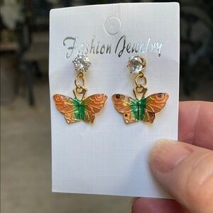 Fashion Jewelry Orange and Green Butterfly Earrings